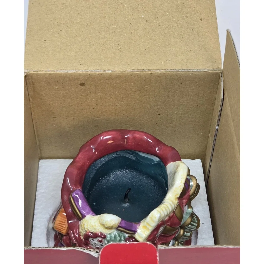 Fitz and Floyd Essentials Santa Toy Sack Ceramic Candle Holder w/Box Christmas